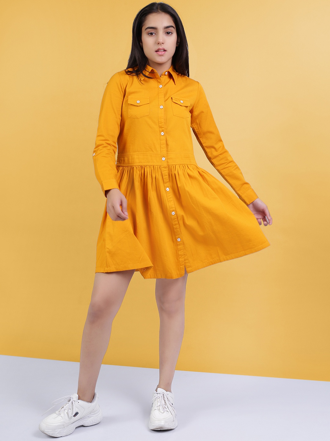 

Naughty Ninos Girls Yellow Solid Shirt Dress