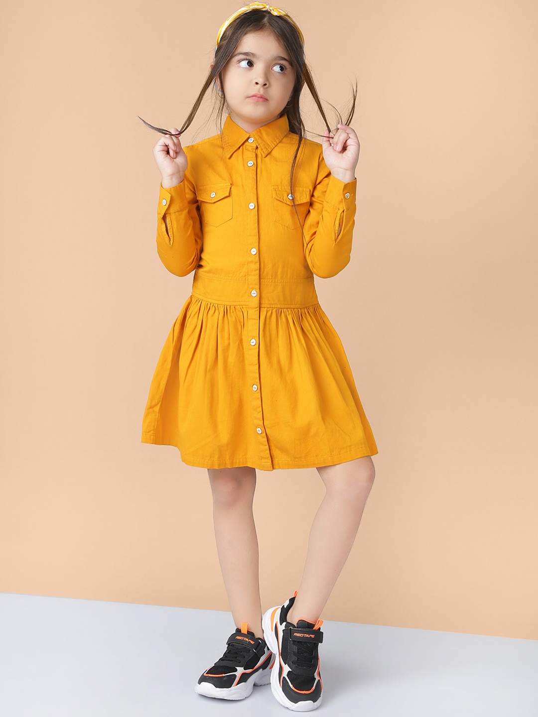 

Naughty Ninos Girls Mustard Yellow Solid Shirt Dress