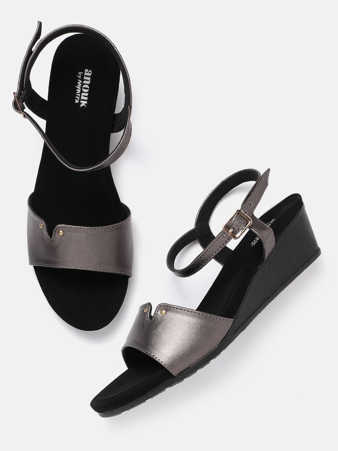 

Anouk Gunmetal-Toned Solid Wedges, Metallic