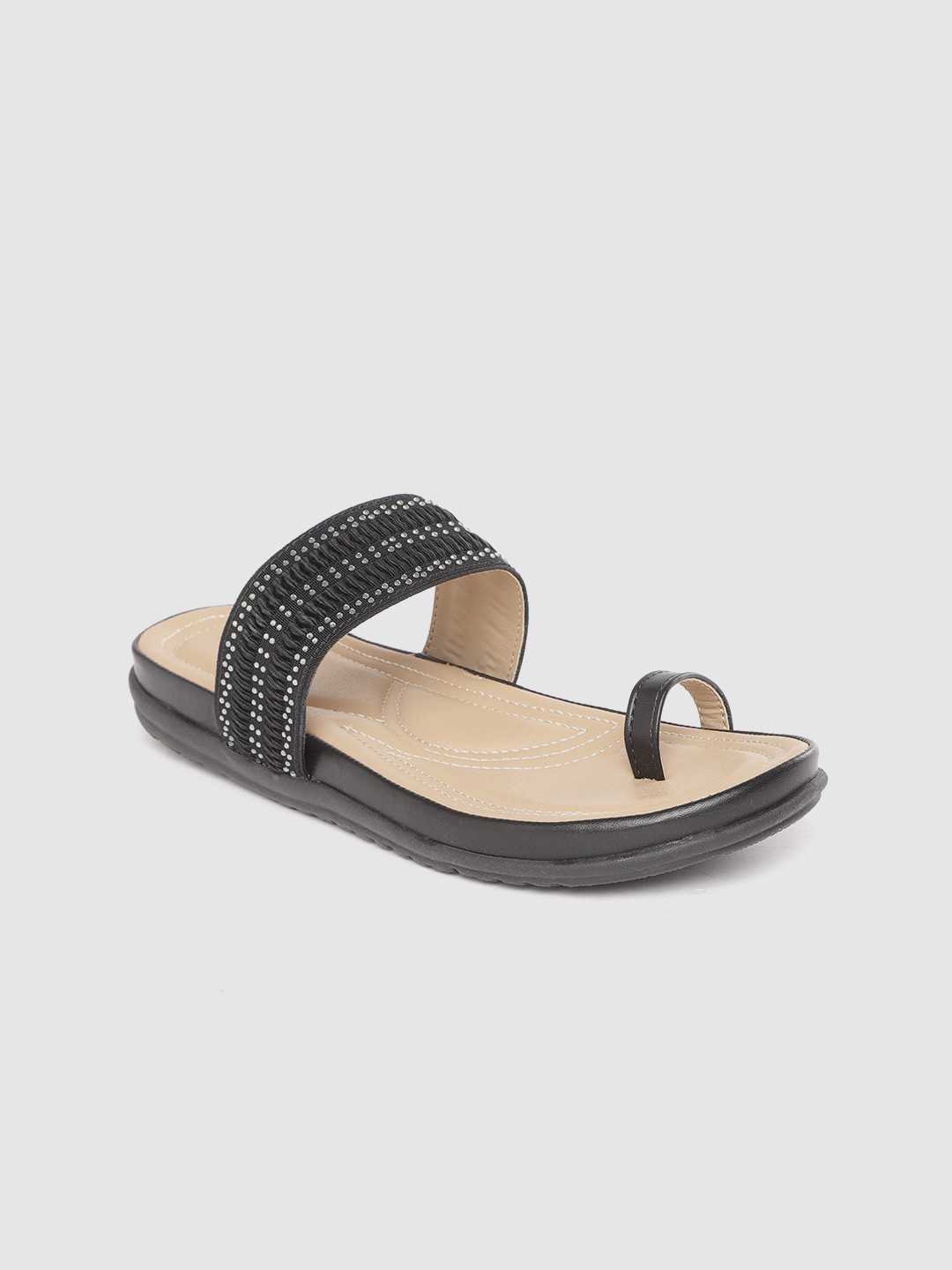 

Anouk Women Black Patterned Ethnic One Toe Flats