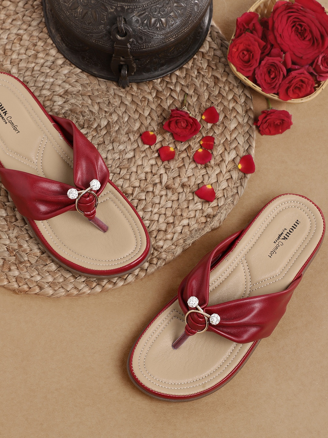 

Anouk Women Red Open Toe Flats with Embellished Detail