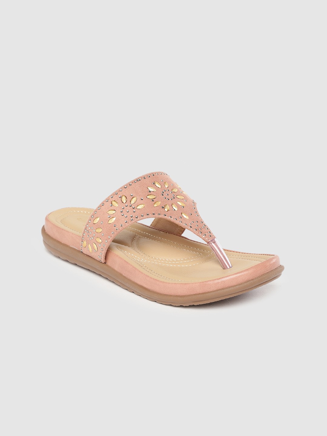 

Anouk Women Pink & Beige Embellished T-Strap Flats with Suede Finish