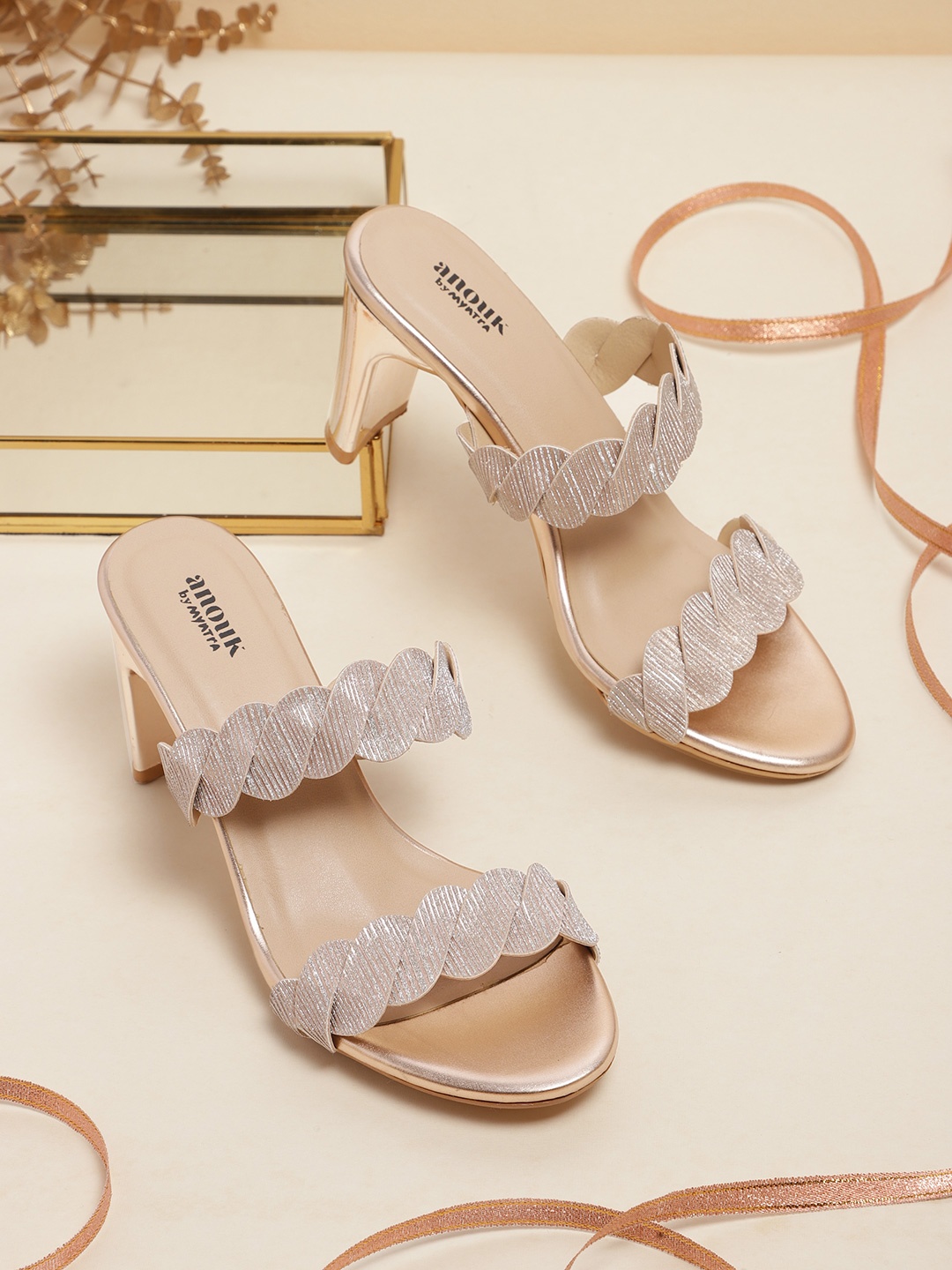 

Anouk Rose Gold-Toned Shimmer Party Block Heels