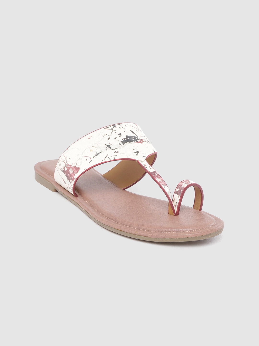 

Anouk Women Off White & Peach-Coloured Abstract Print One Toe Flats