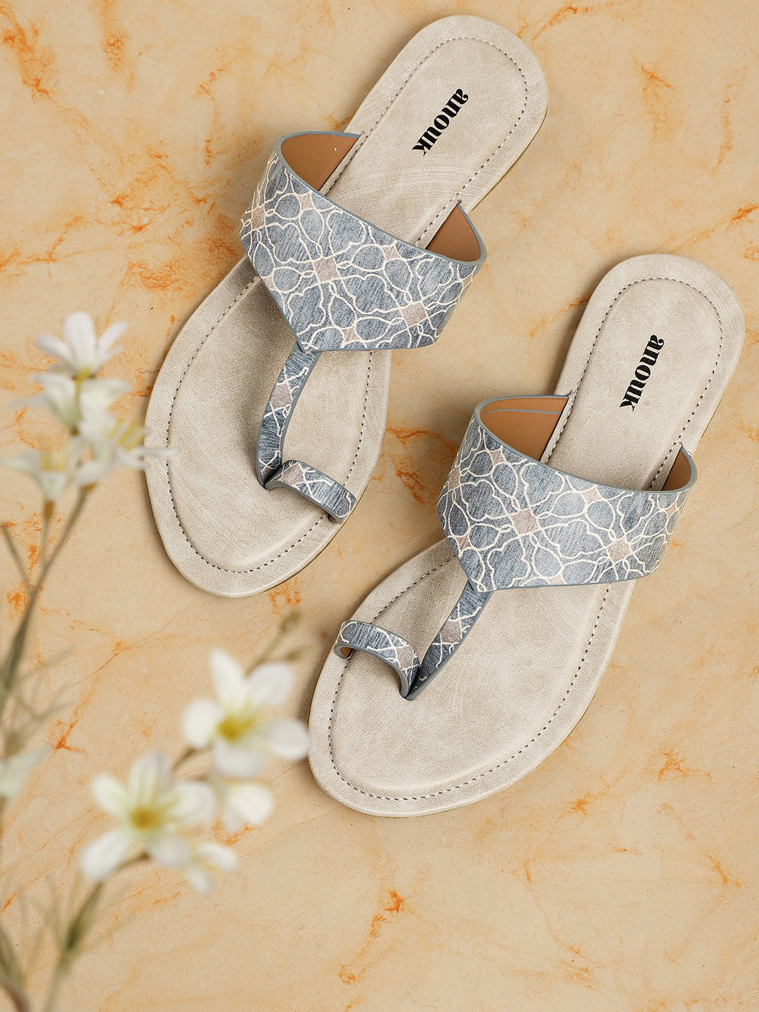 

Anouk Women Blue Printed One Toe Flats
