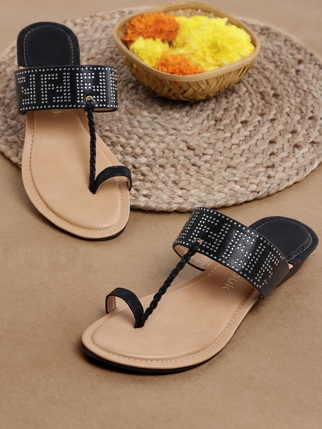 

Anouk Women Black Embellished One Toe Flats