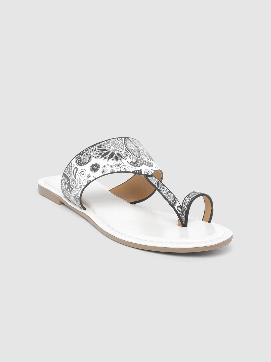 

Anouk Women White & Black Ethnic Print One Toe Flats