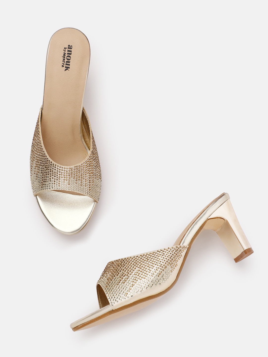 

Anouk Women Gold-Toned Embellished Block Heels