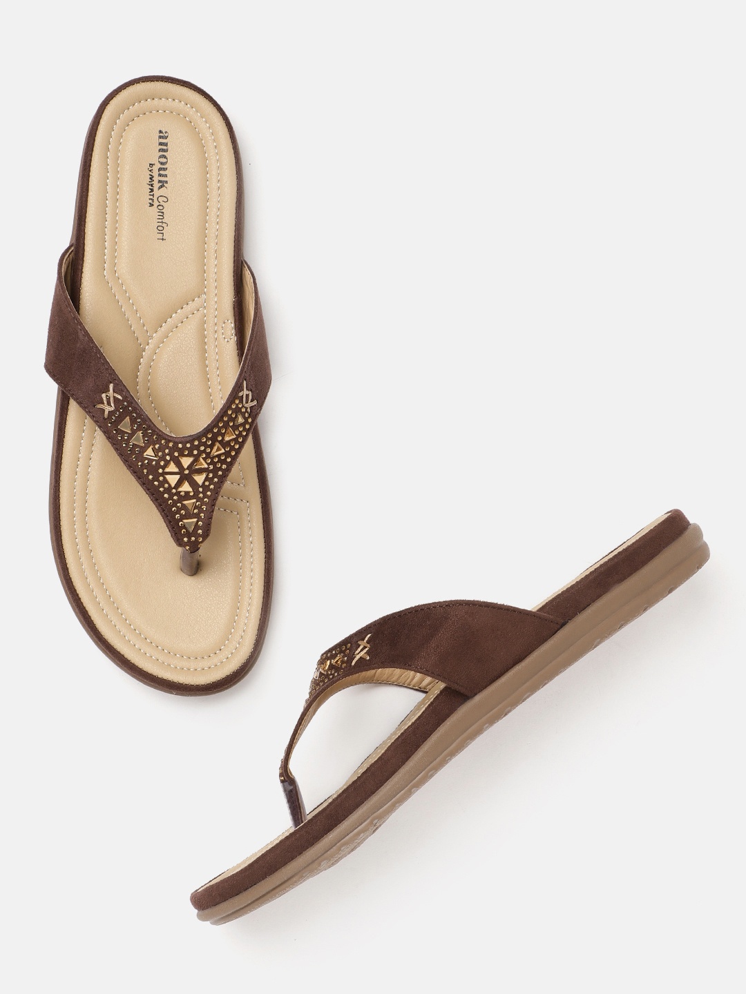 

Anouk Women Brown Embellished Open Toe Flats