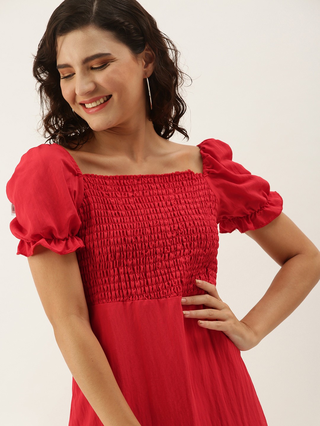 

Moda Rapido Red Smocked A-Line Mini Dress