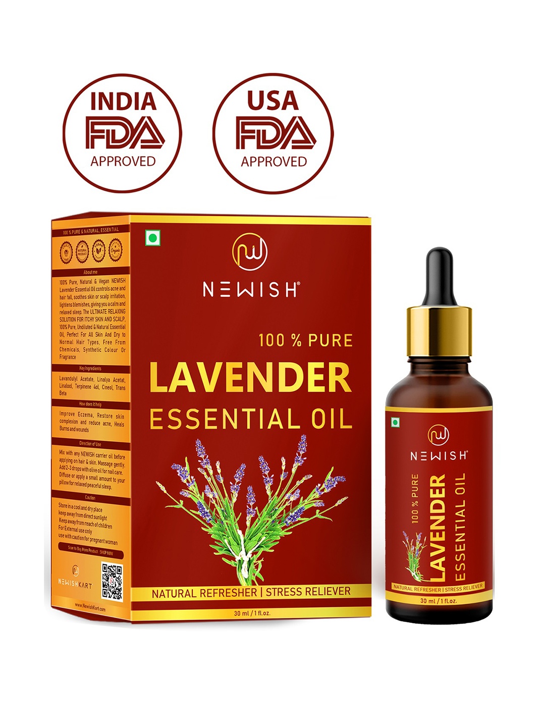 

NEWISH Lavender Essential Oil for Hair, Skin & Diffuser 30ml, Red