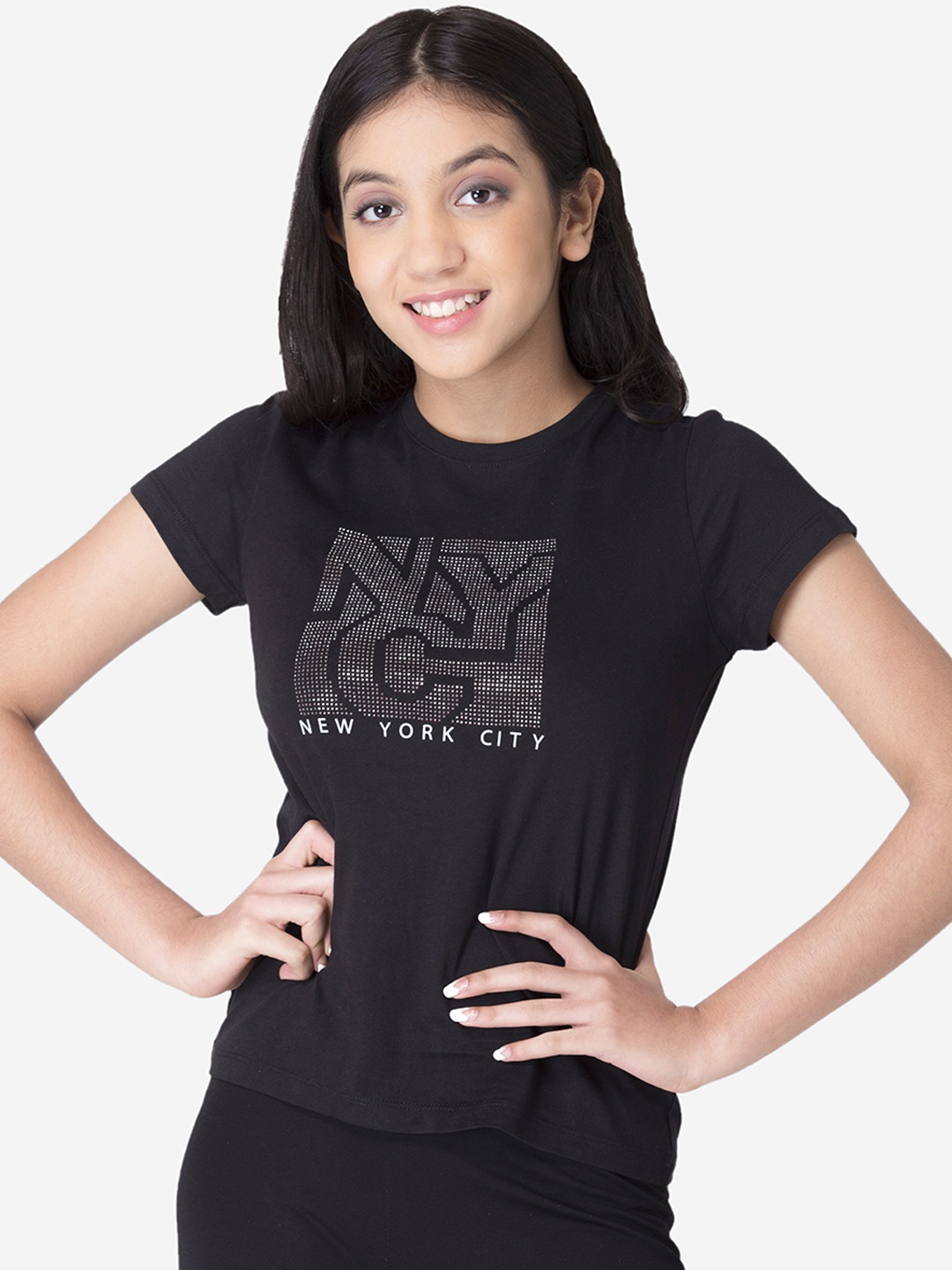 

Mode by Red Tape Girls Black & White Printed Round Neck T-shirt