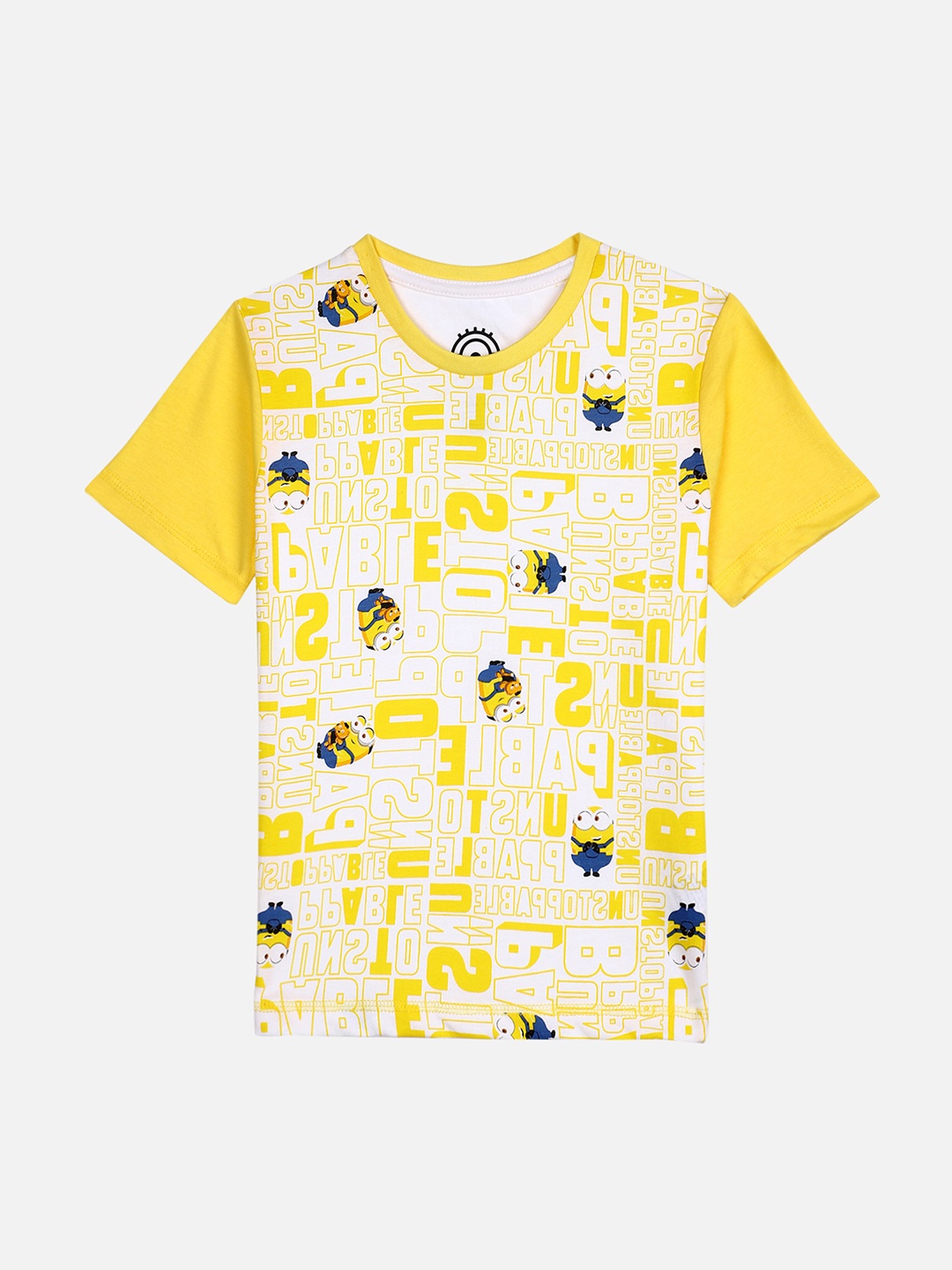 

Kids Ville Boys White Minion Printed Round Neck Pure Cotton T-shirt