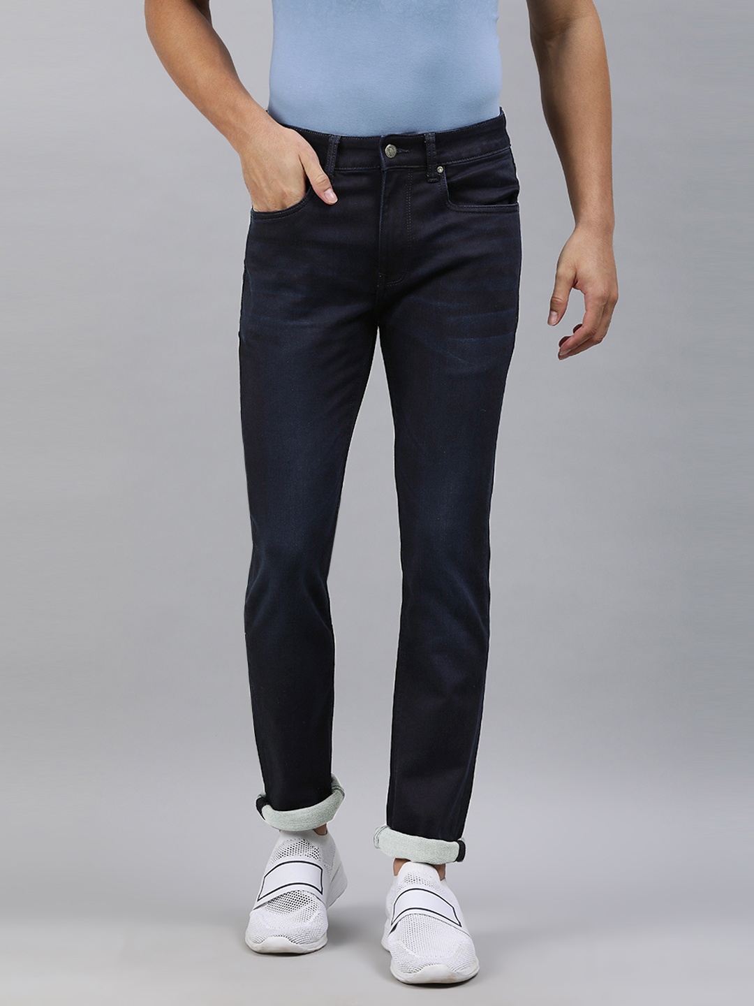 

Louis Philippe Jeans Men Navy Blue Albert Slim Fit Low-Rise Clean Look Stretchable Jeans
