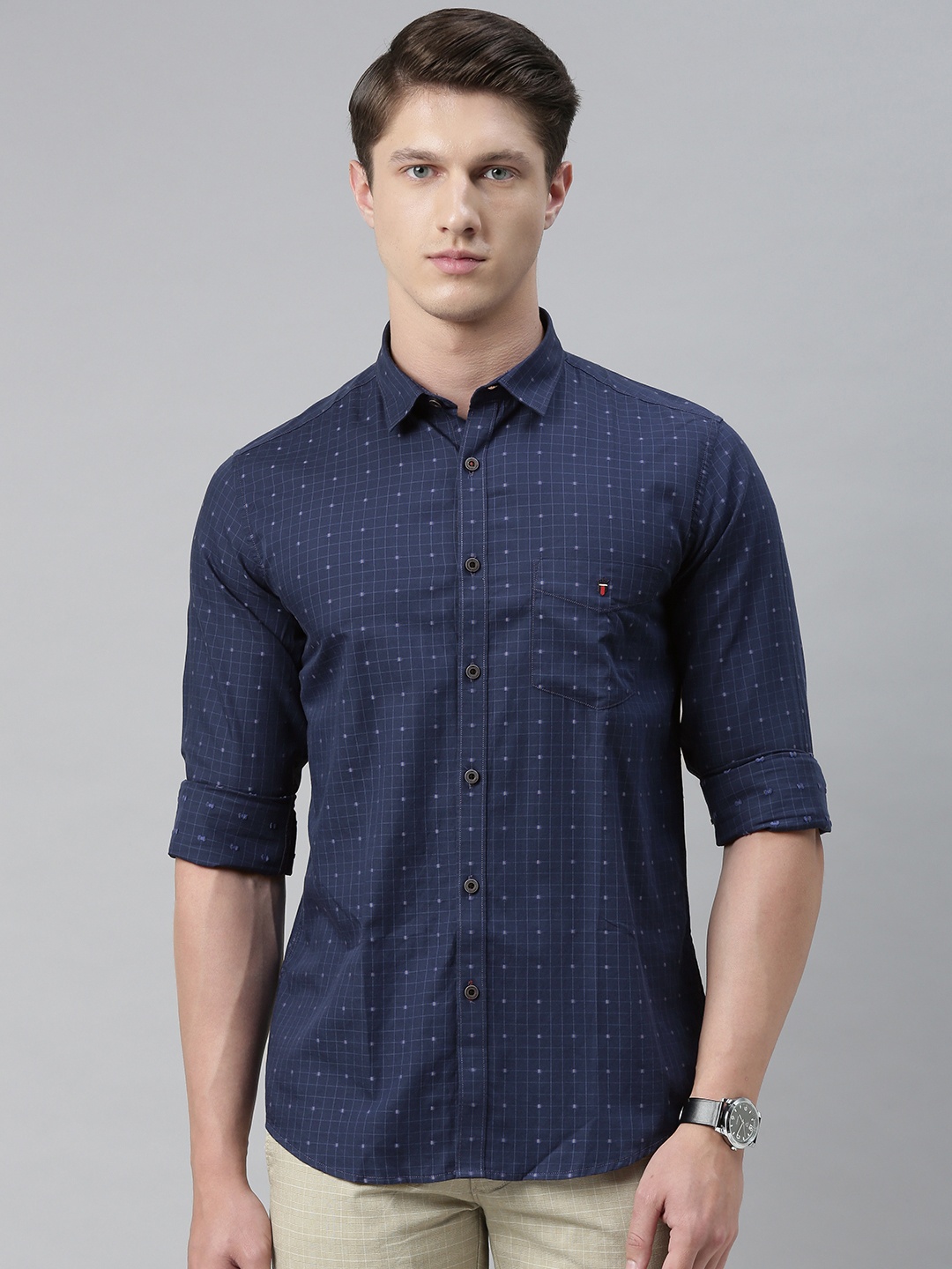 

Louis Philippe Sport Men Navy Blue Slim Fit Checked Casual Shirt