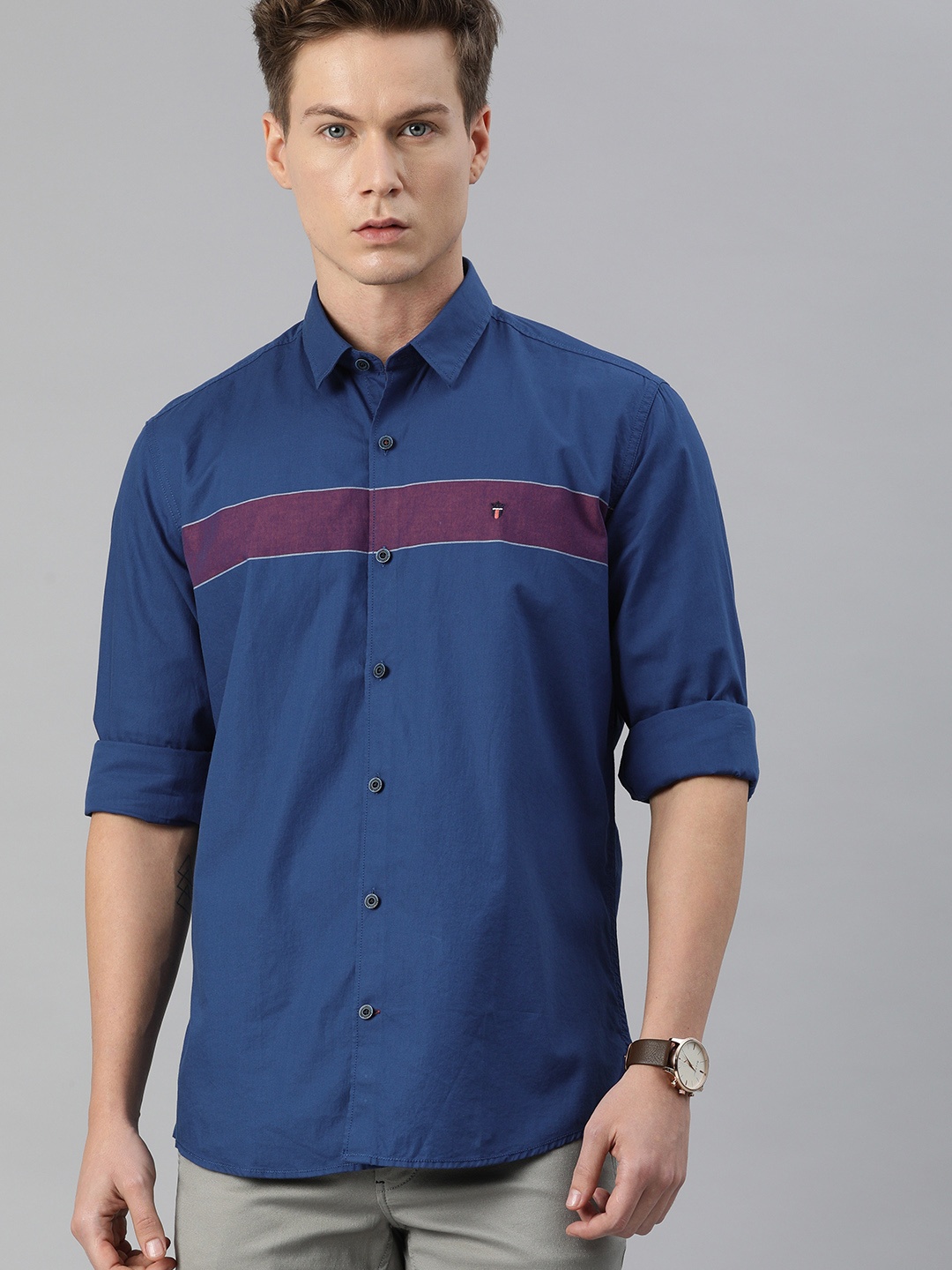 

Louis Philippe Sport Men Navy Blue Slim Fit Horizontal Striped Casual Shirt