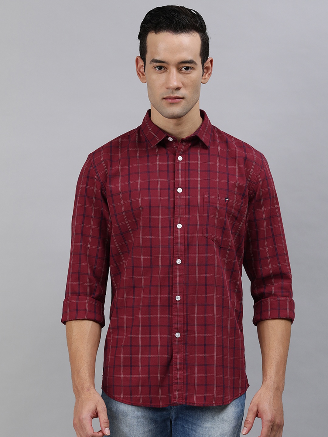 

Louis Philippe Jeans Men Red & Blue Super Slim Fit Checked Casual Shirt