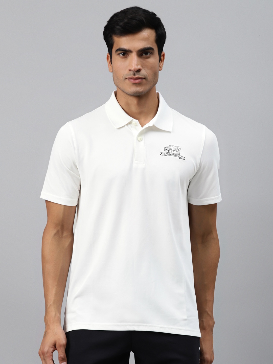 

Alcis Men White Printed Back Polo Collar T-shirt