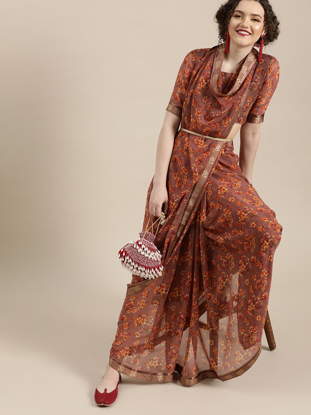 Saree mall Mauve & Yellow Printed Bagru Saree