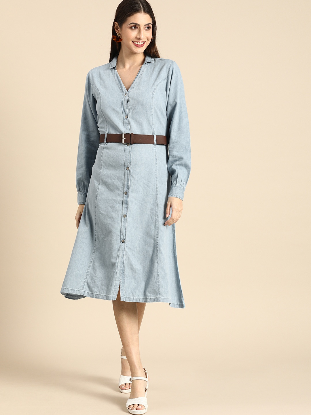 

all about you Blue Shirt Dress With Belt