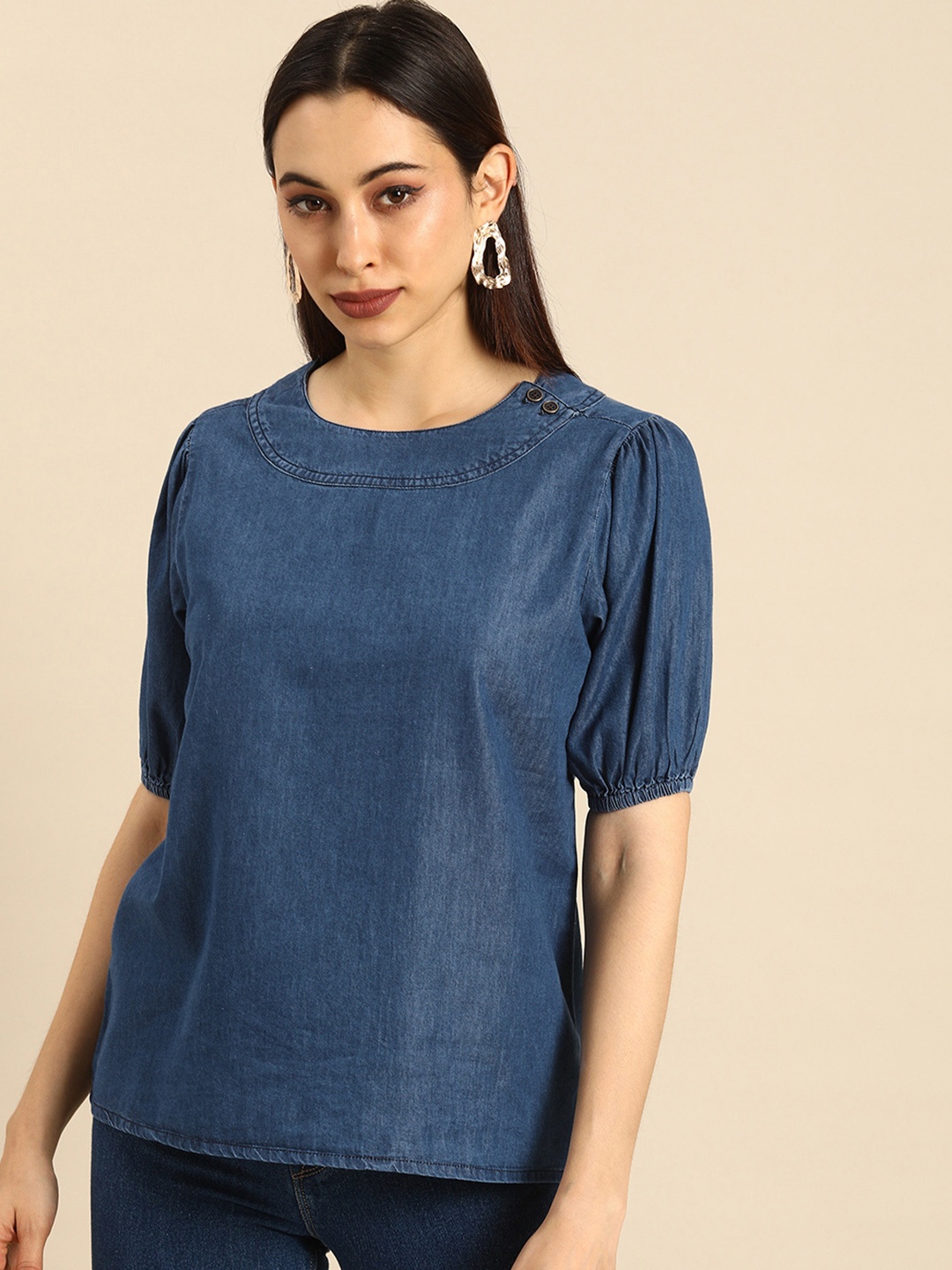

all about you Blue Indigo Chambray Regular Top