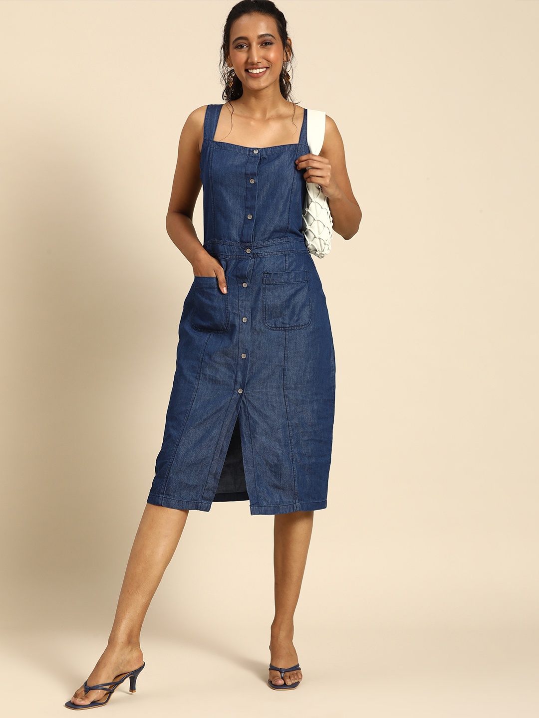 

all about you Navy Blue Denim Sheath Dress