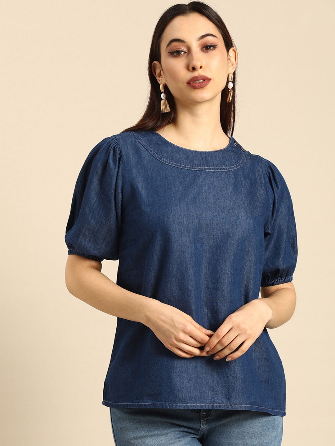 

all about you Blue Indigo Chambray Regular Top
