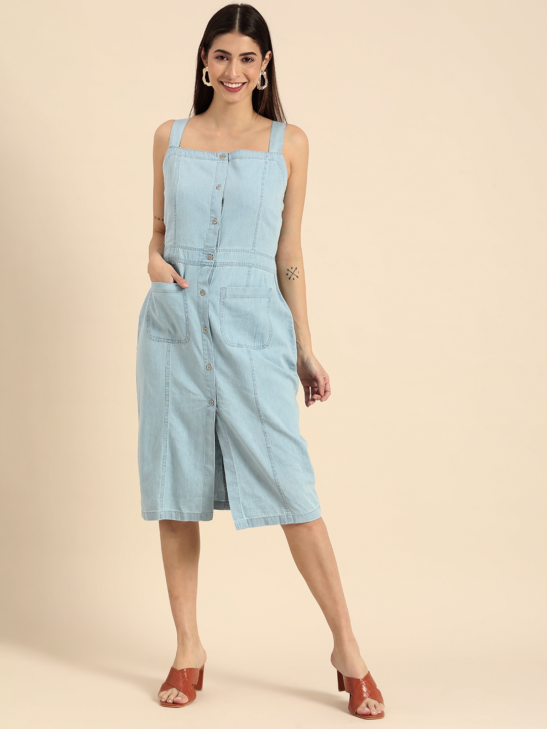 

all about you Women Blue Solid Chambray A-Line Dress