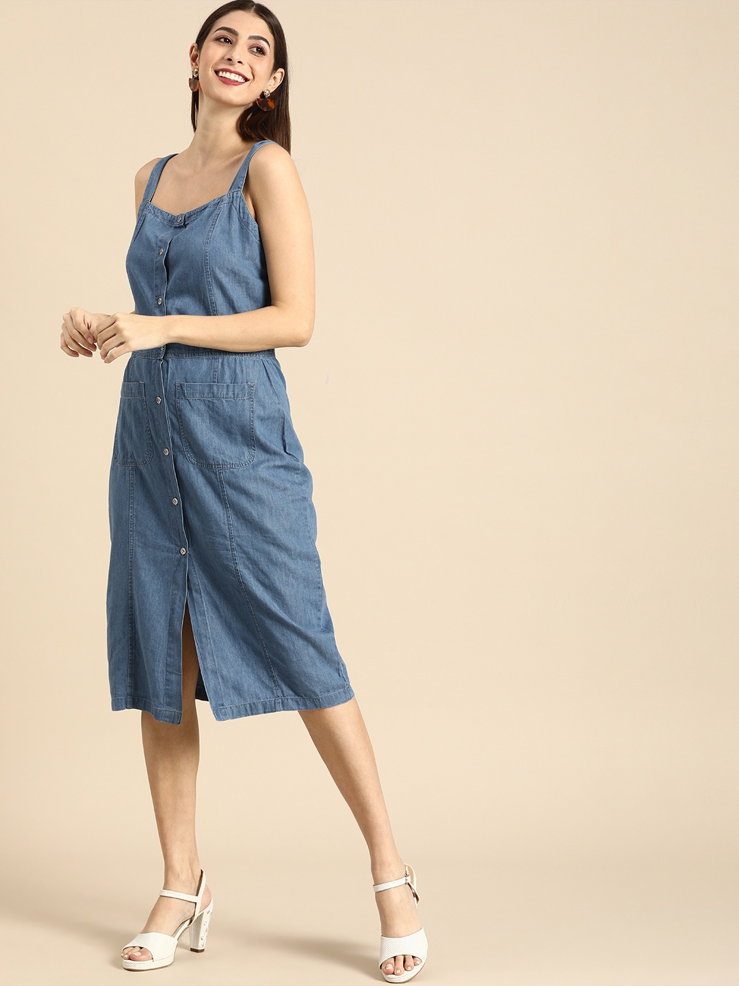 

all about you Blue Denim A-Line Dress