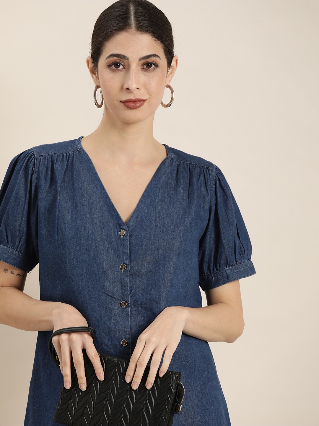 

all about you Women Navy Blue Solid Regular Top
