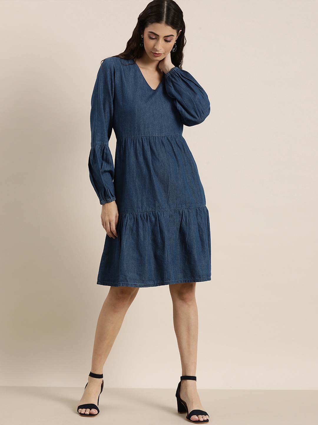 

all about you Women Blue Solid Drop-Waist Dress
