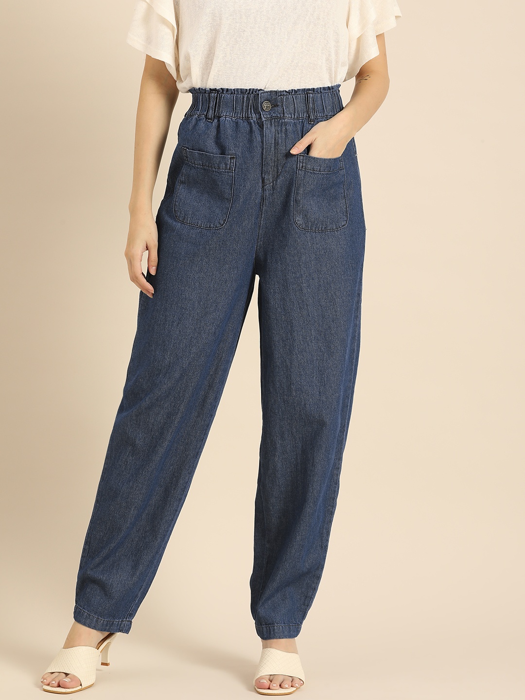 

all about you Women Blue High-Rise Pleated Beggy Denim Trousers