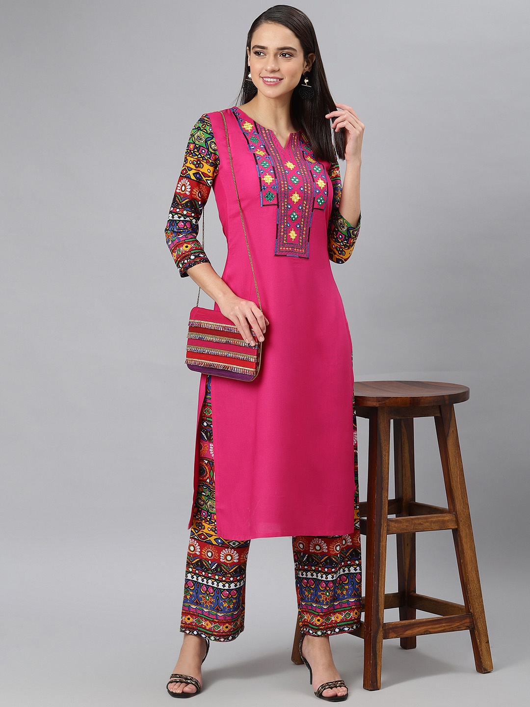 

Khushal K Women Pink Yoke Design Kurta with Palazzos