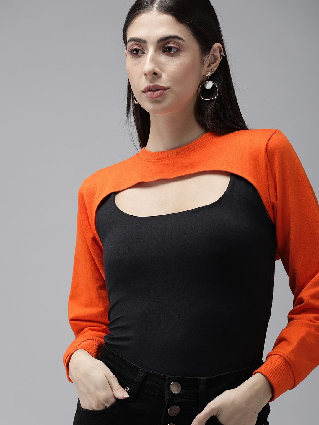 

The Dry State Women Orange Solid Round Neck Super Crop T-shirt
