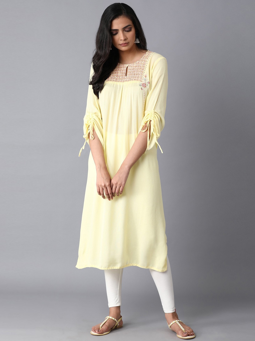 

W Women Yellow Solid Kurta