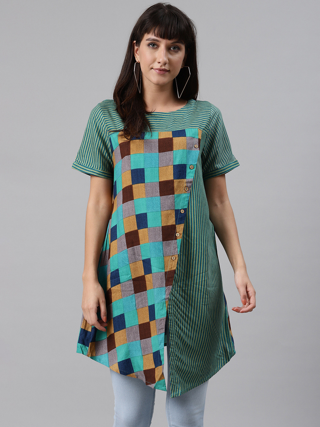 

MISRI Green & Blue Striped Longline Top