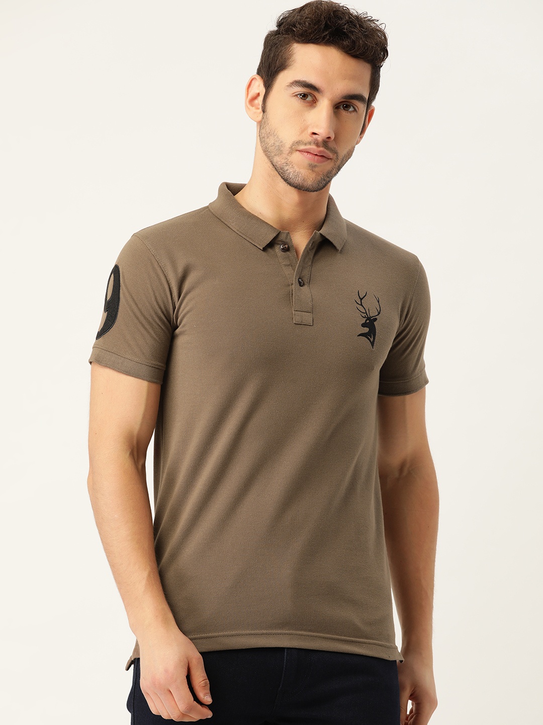 

PORTBLAIR Men Olive Brown Solid Polo Collar T-shirt