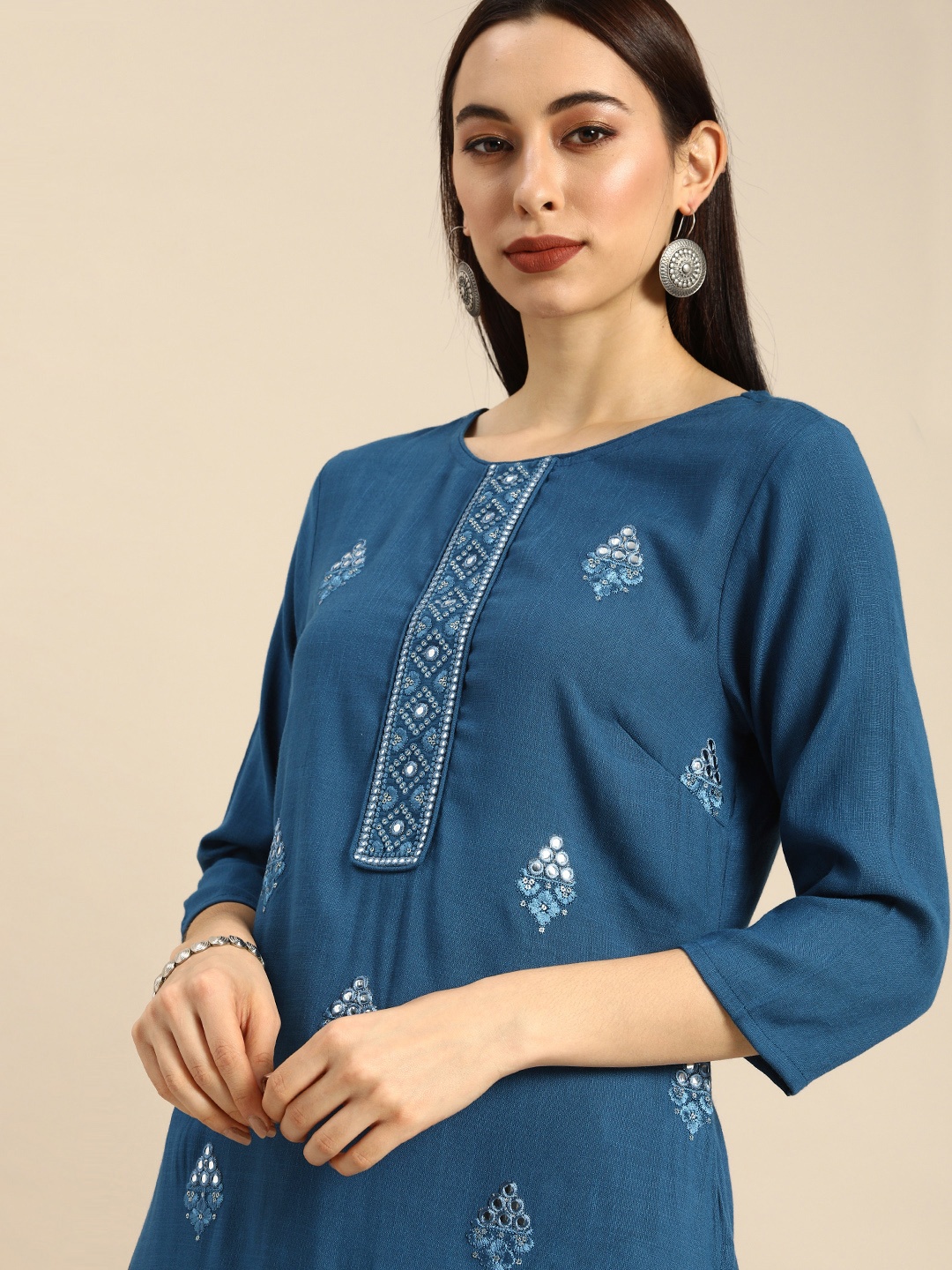 

Anouk Women Blue Embroidered Sequins Kurta