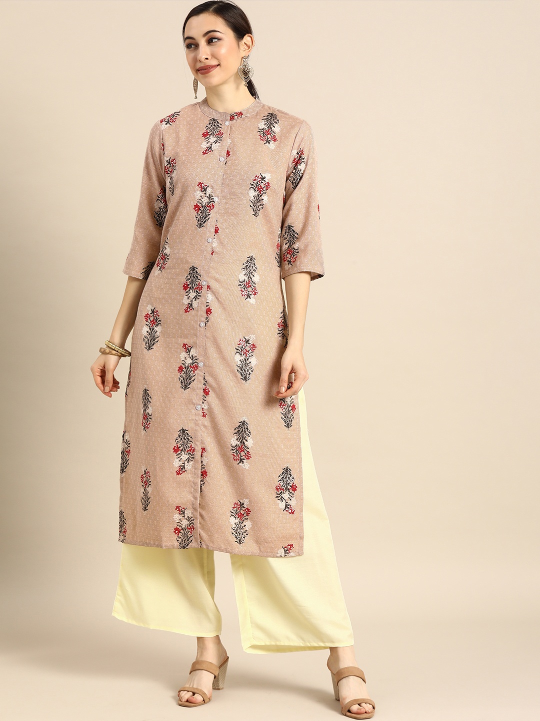 

Anouk Women Peach-Coloured Foil Printed Kurta with Palazzos