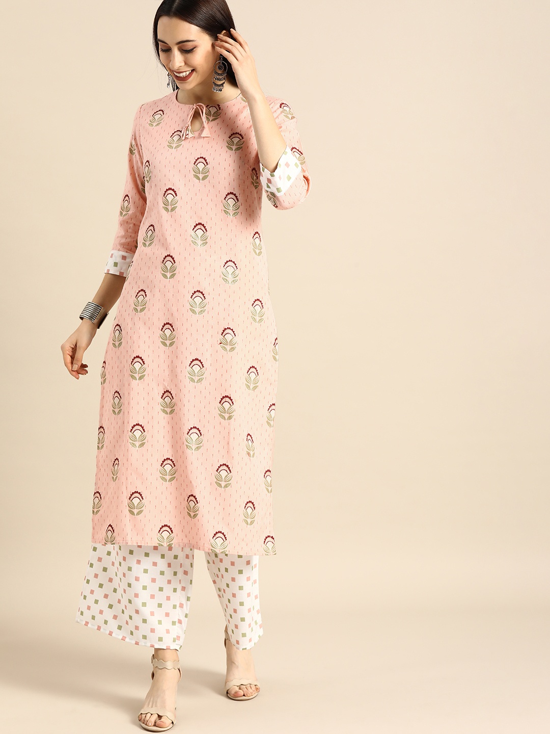 

Anouk Women Pink & White Printed Kurta with Palazzos