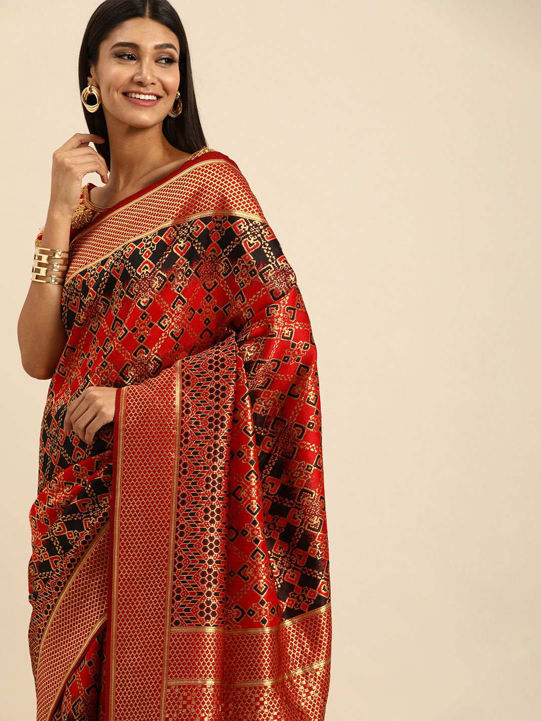 

Anouk Red & Gold-Toned Silk Blend Woven Design Saree