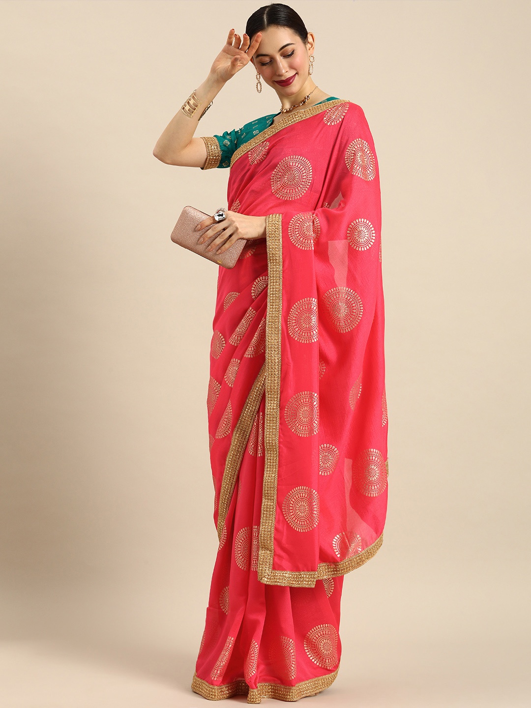 

Anouk Pink Printed Silk Blend Saree