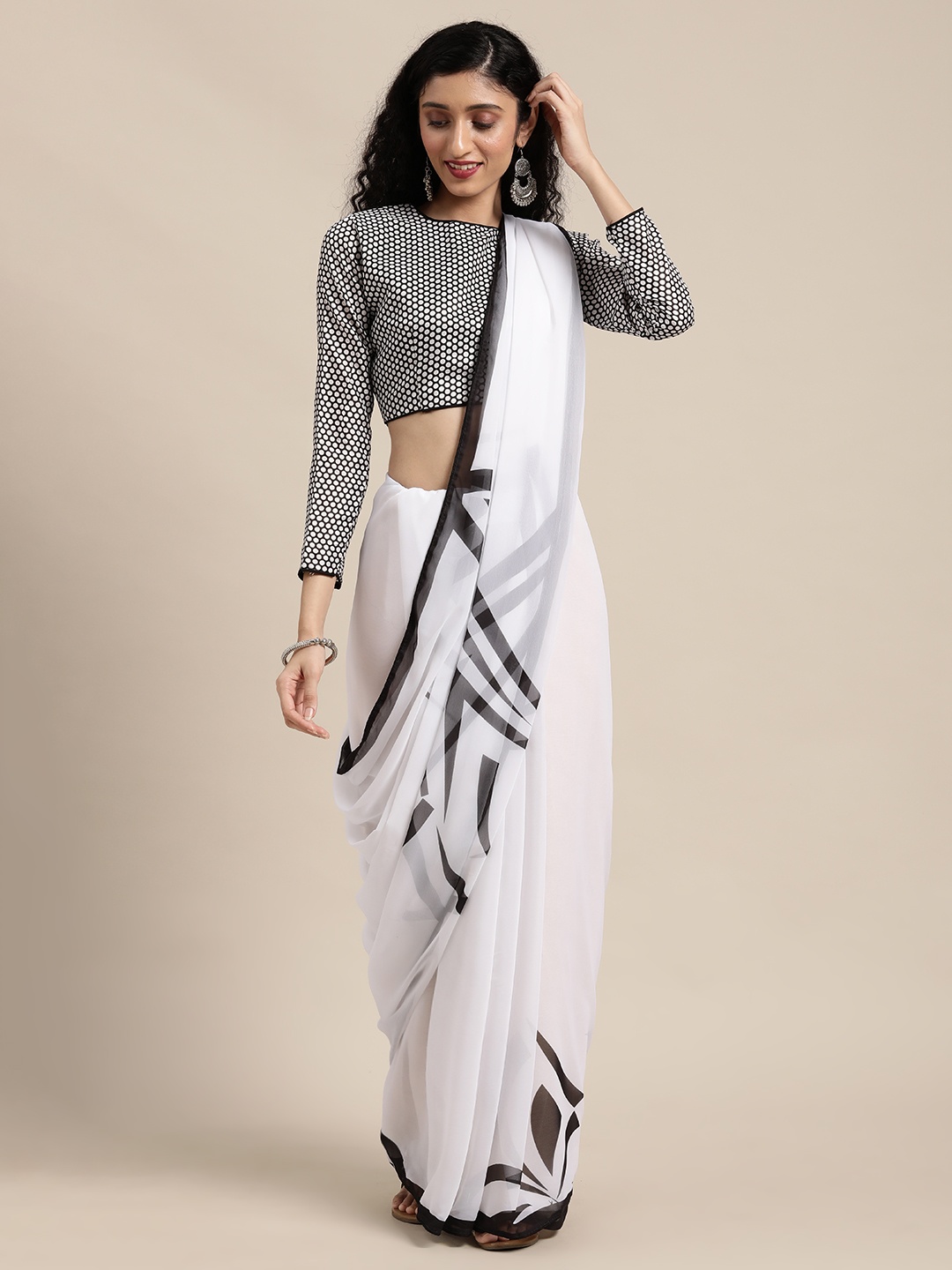 

Anouk White & Black Pure Georgette Saree