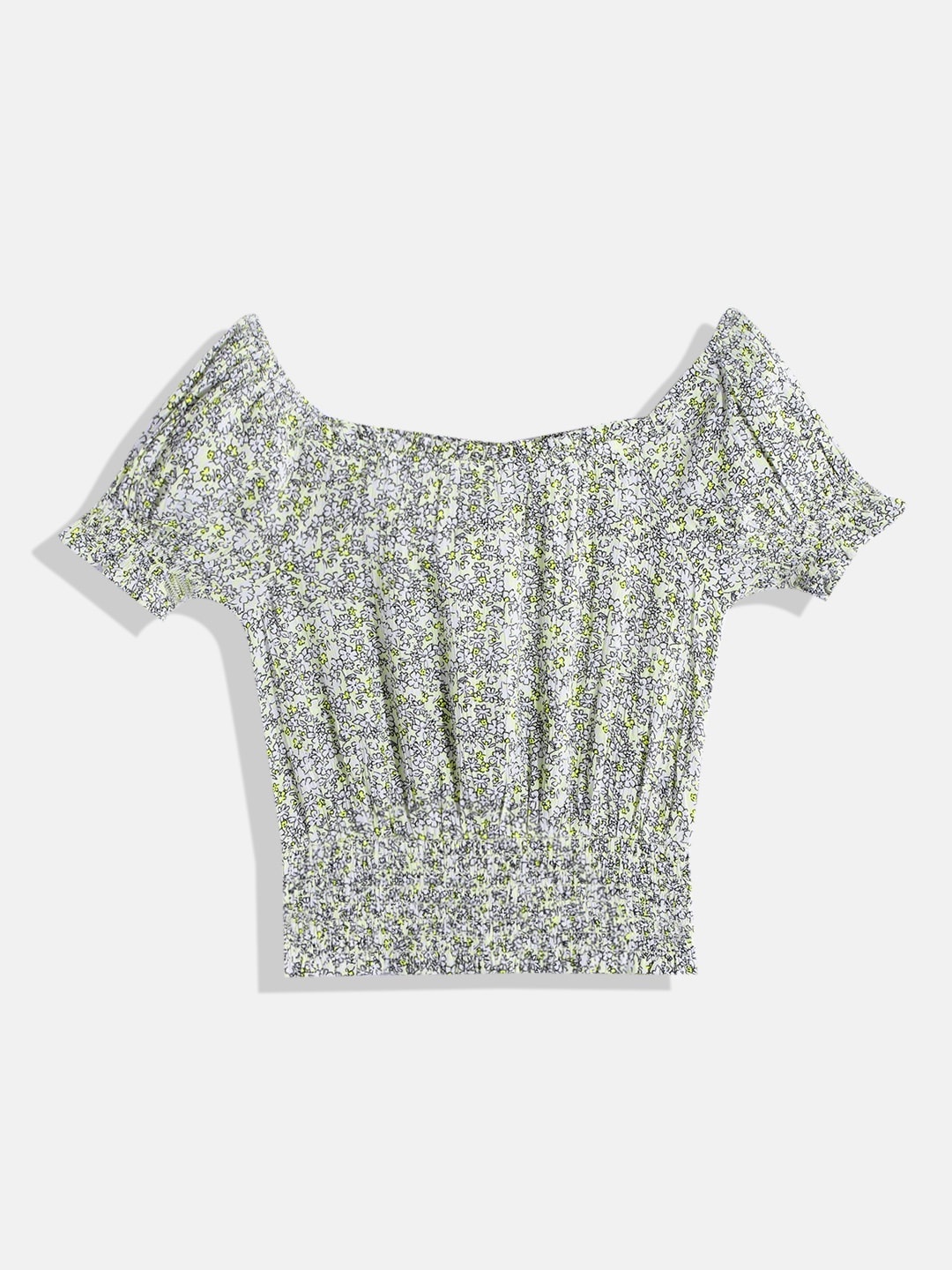 

Marks & Spencer Girls Green & White Floral Ditsy Print Smocked Blouson Top