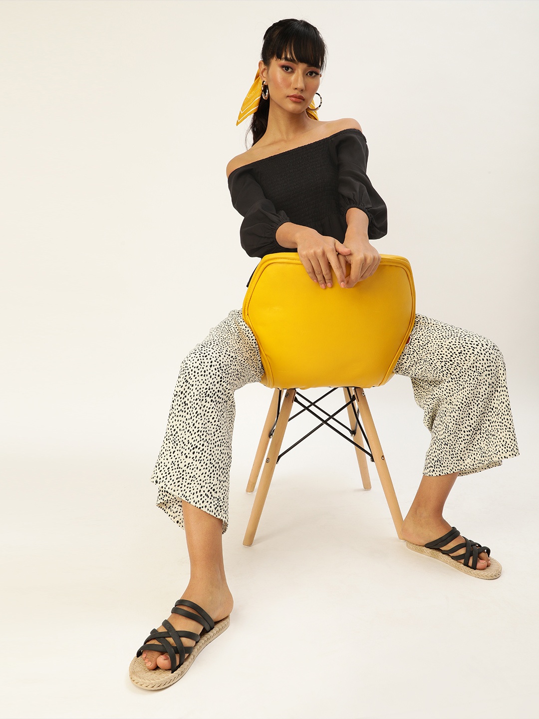 

Style Quotient Intense Black Solid Smocked Crop Top