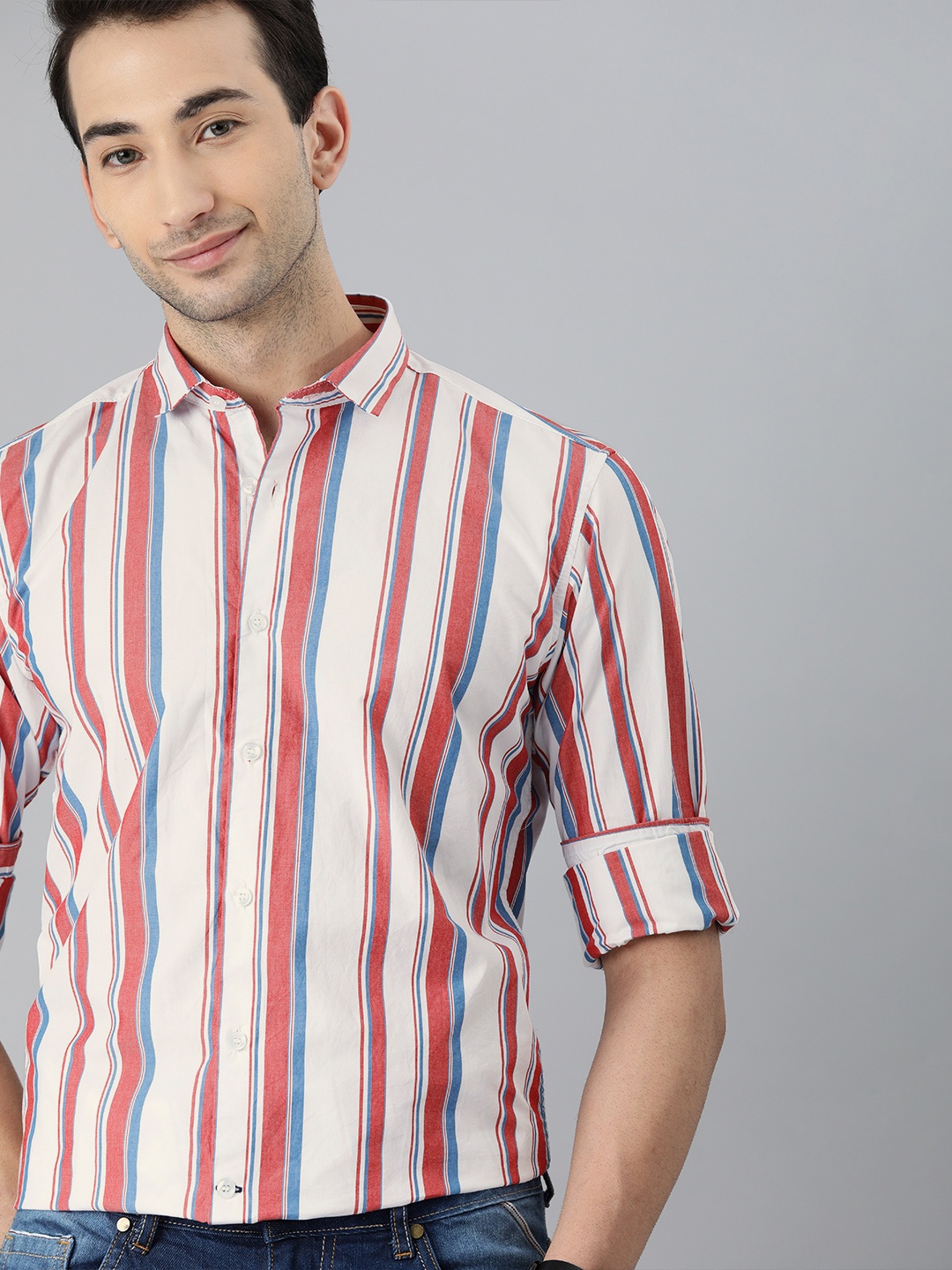 

Mast & Harbour Men White Striped Casual Shirt