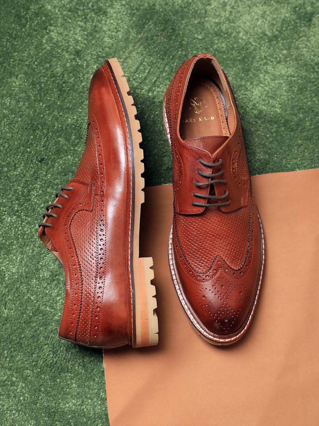 

Rare Rabbit Men Tan Brown Perforations Leather Brogues