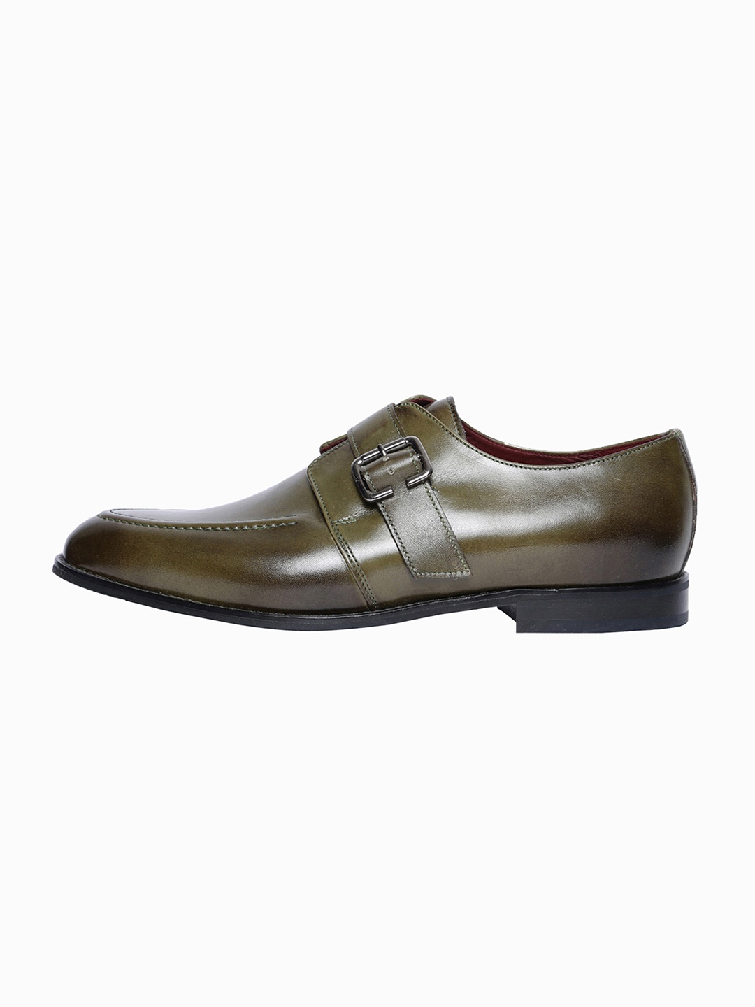 

Rare Rabbit Men Olive Green Solid Leather Formal Monks