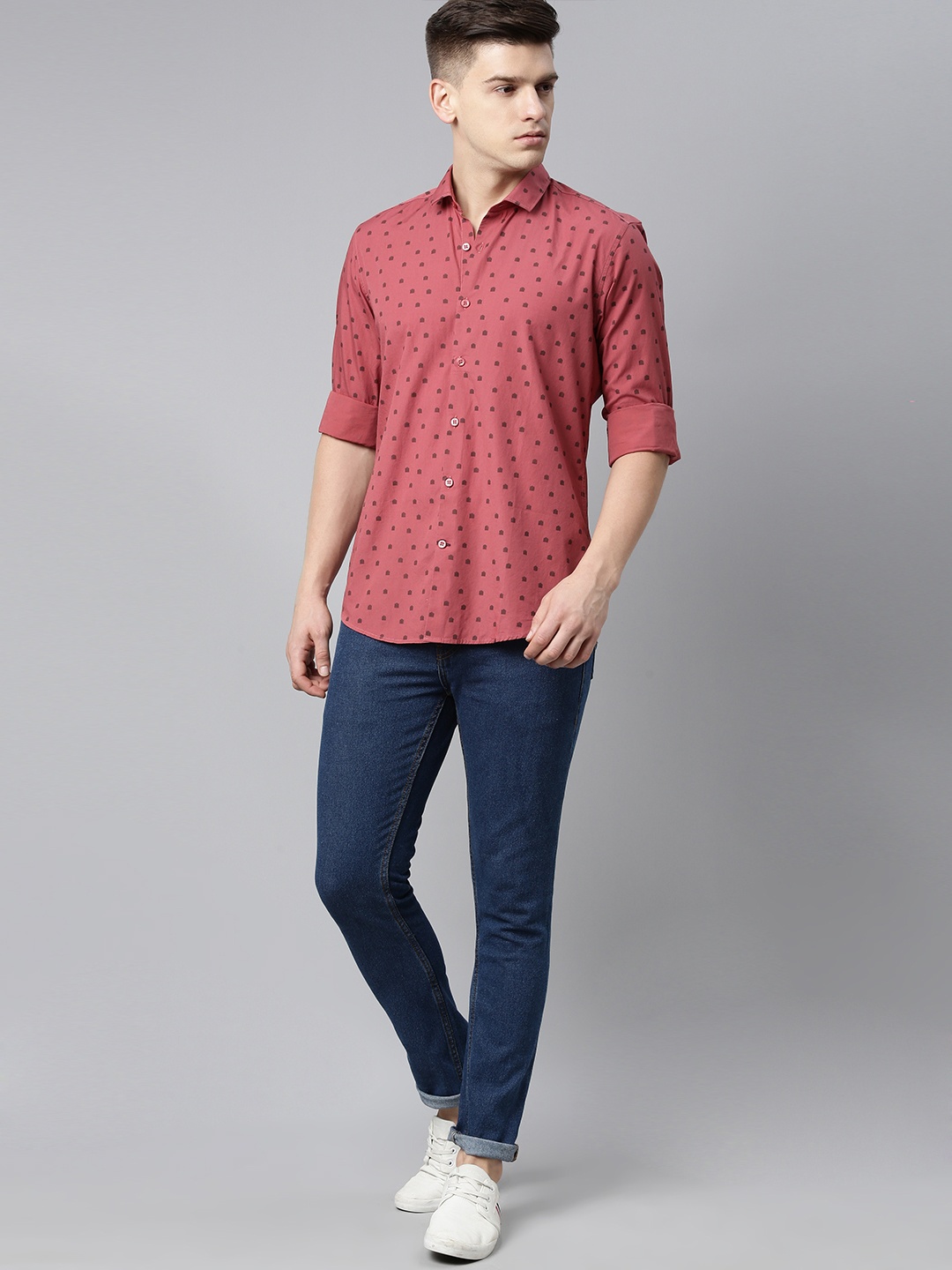 

Mast & Harbour Men Coral Red & Black Printed Casual Shirt