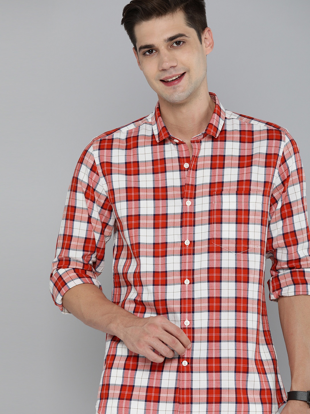 

Mast & Harbour Men Red & White Slim Fit Checked Casual Shirt